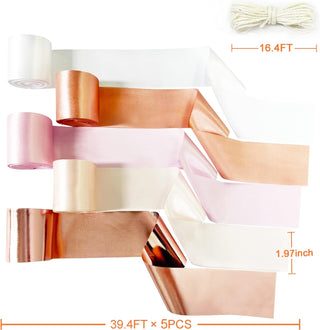 Rose Gold Dusty Pink Streamers Backdrop with Satin Ribbons 197Ft×1.97" 3