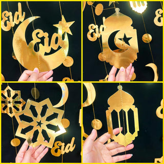 Ramadan Eid Mubarak Garland with Moons, Dots and Lanterns in Gold 5