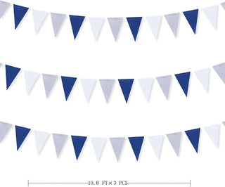 Baby Shower Triangle Pennant Flag Banner in Navy Blue, White & Silver  (30Ft) 5