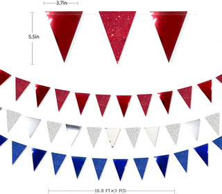 4th July Metallic & Glitter Paper Triangle Flag Banner in Red, Silver & Blue (30Ft) 5
