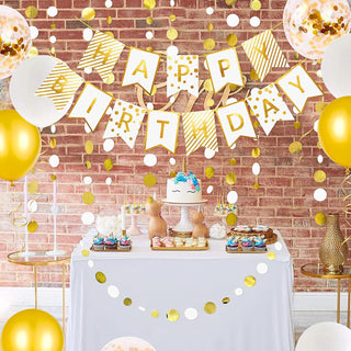 Birthday Bunting Banner and Balloons Set in Gold and White (22 pcs)  6