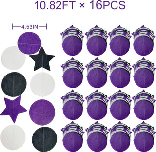 Grad Party Star Circle Dot Garland in Purple, Black & White (173Ft) 5