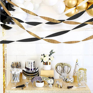 Crepe Paper Streamers Garlands in Black, Gold and White ( 3rolls)  2