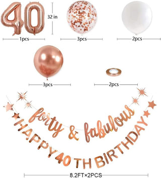 40th Birthday Balloons and Forty & Fabulous Garlands Kit in Rose Gold with 40 Numbers Balloons 5