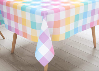 Pastel Rainbow Checkered Fabric Tablecloth (54"x108") 5