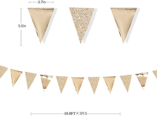 Champagne Gold Triangle Flag Banner of metallic & glitter Paper (30Ft) 5