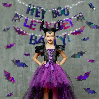 'Hey Boo' Halloween Banner and Bat Stickers Iridescent with Lights 5
