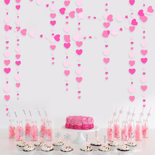 52FT Hot Pink Party Pink White Hanging Paper Heart Garland 5