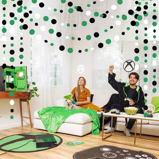Game Party Polka Dots Garlands in Black, Green & White (46Ft) 5