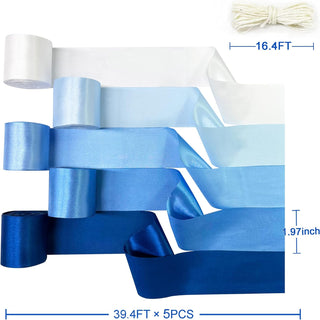 Blue Theme Satin Ribbon Streamer in Dusty Blue & Ombre Blue (197Ft) 5