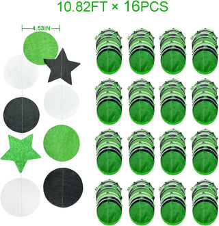 Soccer Party Big Star Circle Dots Garland in Green, Black & White (173Ft) 5