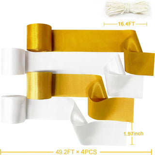 Gatsby Party Decoration Satin Ribbon in White & Gold (197Ft) 5