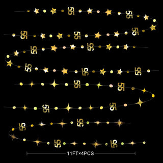 55th Birthday Decor Circle Dot Garland with Gold Twinkle Stars (46Ft) 5
