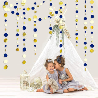 Grad Celebration Circle Dots Garland in Navy Blue, Gold & White (46Ft) 6