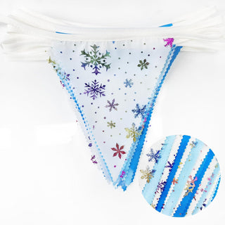 Pennant Bunting Flags with Blue and Snowflake in White 32ft 5