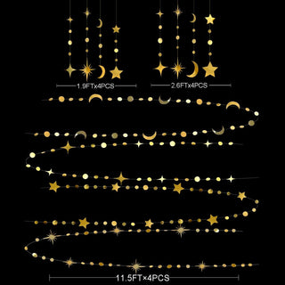 Crescent Star and Moon Garlands Set in Gold (62ft) 5