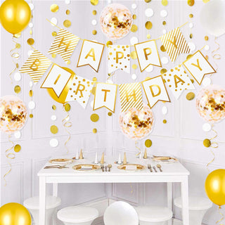 White and Gold Happy Birthday Banners and Balloons (22Pcs)  5
