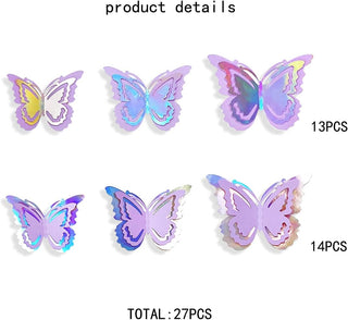 Removable Iridescent Purple Paper Butterfly 3D wall Stickers (27Pcs) 5