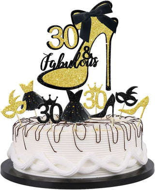 30th Birthday Cake Toppers Set in Gold and Black (33pcs) 5