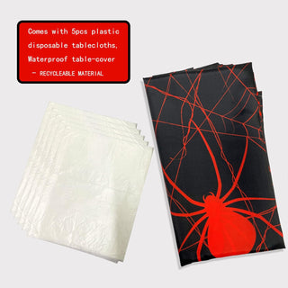 Halloween Spider Tablecloth in Black and Red (54"x108") 5