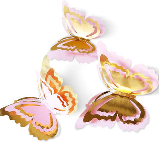 27PCS Gold and Pink Butterfly Decorations Stickers 3D Butterfies Wall Decor 5