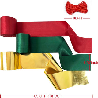 Christmas Decoration Satin Ribbon in Red, Green & Gold (197Ft) 5