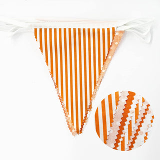 Fall Party Fabric Flag Banner in Orange & White Stripe and Dot (32Ft) 5