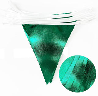 Dark Green Party Metallic Fabric Triangle Flag Bunting Banners (32Ft) 5
