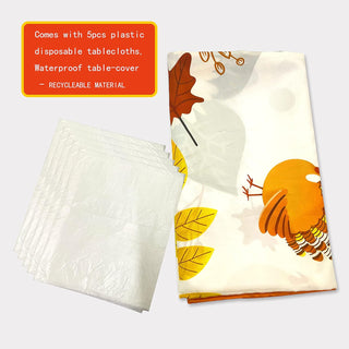 Fall Tablecloth with Leaves, Pumpkin Turkey and Sunflower (54"x108") 5