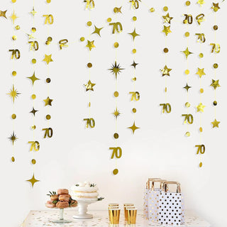Gold 70th Birthday Decor Circle Dot Garland with Twinkle Stars (46Ft)  5