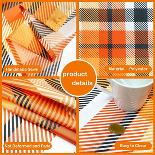54"x108" Rectangle Fall Tablecloth Orange Black Buffalo Plaid Fabric Tablecloth 5