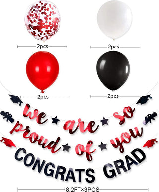 Graduation Party Balloons and Banners Set in Red and Black (11 pcs) 5