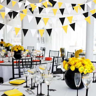 32Ft Yellow Black White Banner Fabric Triangle Flag Bunting Garland 5