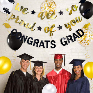 Graduation Party Balloons and Banners Set in Gold and Black (11 pcs) 5