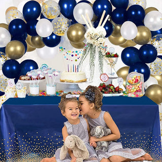 Disposable Tablecloth with Gold Dots in Blue (54"x108") 3