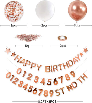 Rose Gold Happy Birthday Banners and Balloons Kit 5