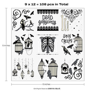 108 pcs Temporary Tattoos Halloween Crow and Cage 2