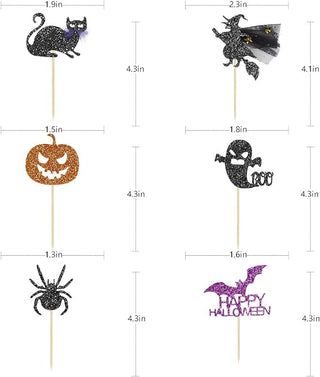 Halloween Party Cupcake Toppers with Spider, Bat, Witches & Ghost (36pcs) 7