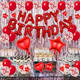 Happy Birthday Foil Balloons Red Heart Star Shaped Balloons (71Pcs) 6