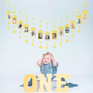 1st Birthday Photo Bunting Banner with Star and Moon Garlands 6
