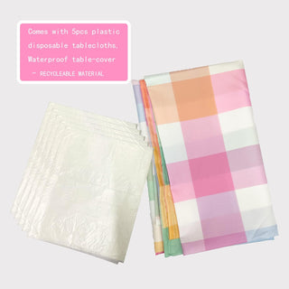 Pastel Rainbow Checkered Fabric Tablecloth (54"x108") 6
