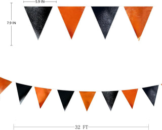 Triangle Metallic Fabric Flags Pennant Banner in Black & Orange(32Ft) 5