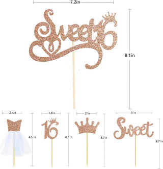 33Pcs Rose Gold Sweet Sixteen Cupcake Topper 16th Birthday Cake Topper 6