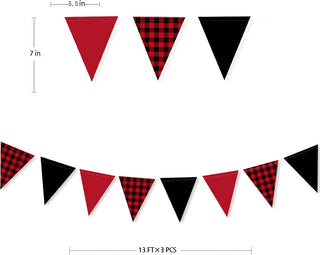 Christmas Party Flag Banner in Black Red Checkered & Buffalo Plaid  (39Ft) 6
