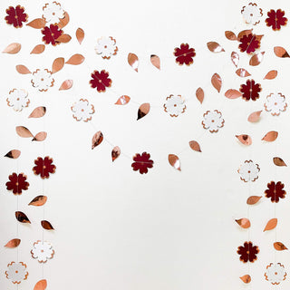 Burgundy & White Flower Foil Paper Garland with Rose Gold Leaf (42Ft) 6