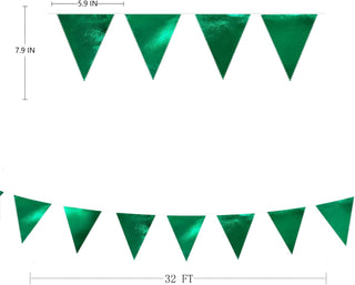 Dark Green Party Metallic Fabric Triangle Flag Bunting Banners (32Ft) 6