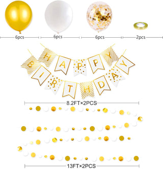 Birthday Bunting Banner and Balloons Set in Gold and White (22 pcs)  7