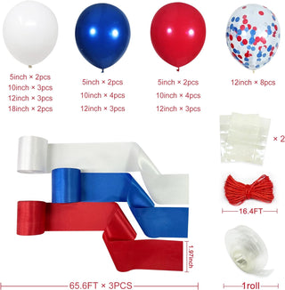 Red Blue White Ribbon Backdrop and Balloon Kit (36Pcs)  6
