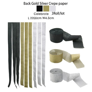 Crepe Paper Streamers Garlands in Black, Gold and White ( 3rolls)  6