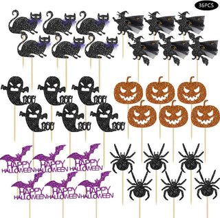 Happy Halloween Cake Toppers with Black Cat, Pumpkin, Ghost & Witch (37pcs) 5